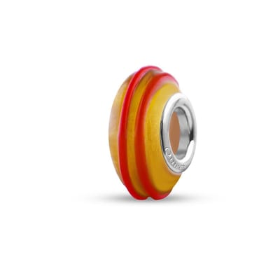 Quiges - Glazen - Kraal - Bedels - Beads Oranje Geel met Rode Lijnen Past op alle bekende merken armband NG521