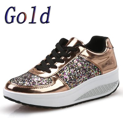 Dames Dames Wedges Sneakers Pailletten Shake Schoenen Mode Meisjes Sportschoen 35 goud