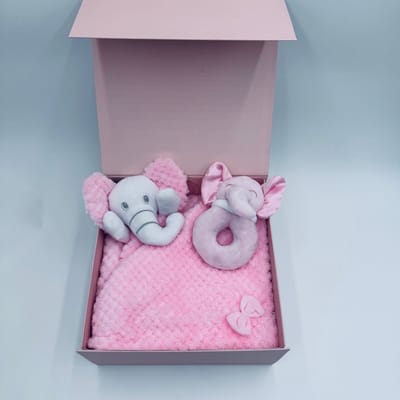 | RICH DAYS | Geschenkset | Dekentje | Olifant Knuffeldoekje | Olifant Rammelaar |