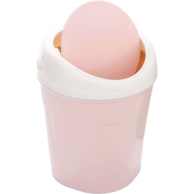 Kleine Mini Plastic Bureau Afvalbak met Klapdeksel voor Woonkamer Salontafel S Pinkish