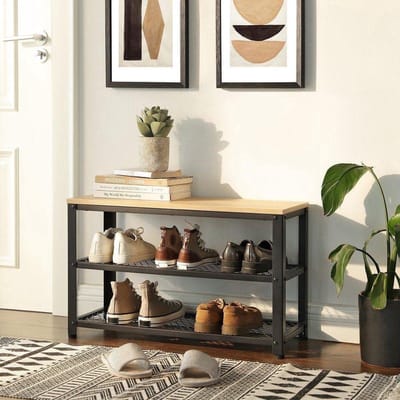 Parya Home - Houten Schoenenrek - Schoenenbank - Metaal - Hout - Industrieel