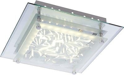 Plafondlamp kristallamp plafondlamp glazen lamp woonkamerverlichting, kristal patroon glas gesatineerd chroom, 1x LED 12 watt 960 lumen neutraal wit, HxLxB 6x28x28cm