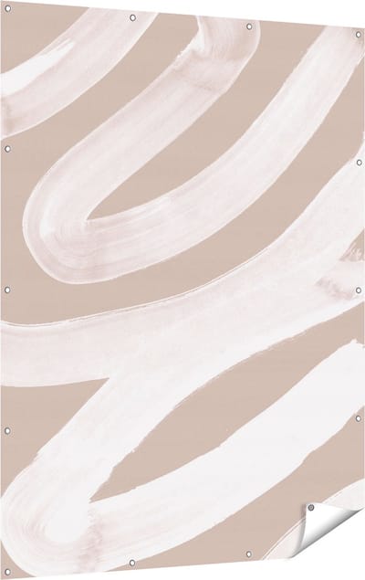 Gards Tuinposter Abstracte Kunst - Witte Strepen op Beige - 120x160 cm - Tuindoek - Tuindecoratie - Wanddecoratie buiten - Tuinschilderij