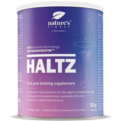 Nature's Finest Haltz Anti-Kater Poeder 120 g – Tegen Kater, Vermoeidheid & Misselijkheid – Met DHM Flavonoïden, Elektrolyten, BCAA, Vitamine C & B-complex – Voor Energie, Leverdetox & Sneller Herstel na Alcohol