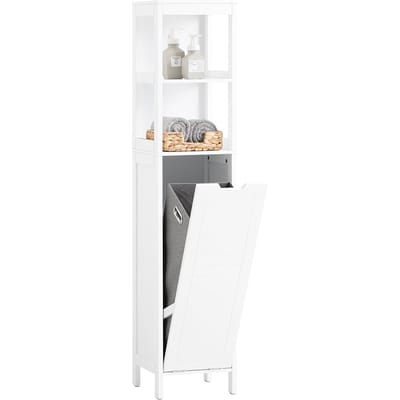 SoBuy Badkamer Kolomkast - 2 Planken - 1 Wasmand - 30 x 30 x 145 cm - Wit