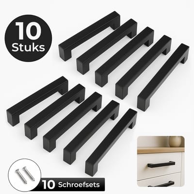 DIVERZA Handgreep Zwart RVS 145mm – handgrepen – 10 stuks – keuken handgrepen – Deurgrepen – inclusief schroeven