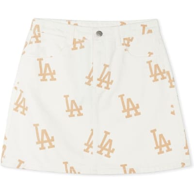 MLB Los Angeles Dodgers Jupe en Jean Boutonnée Basse Imprimée sur Toute la Surface pour Femmes Jupes Blanc Cassé 3FDSB0143-07CRS XS beige