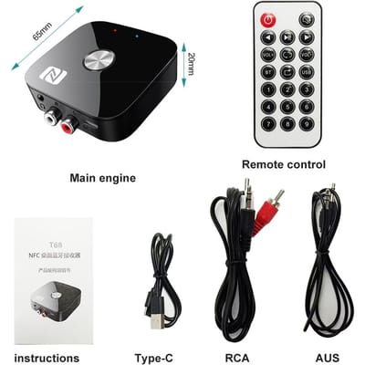 NFC Bluetooth Ontvanger 2RCA PD 3.5mm Jack Aux Draadloze Adapter met Afstandsbediening Auto Bluetooth 5.3 Audio-ontvanger voor TV