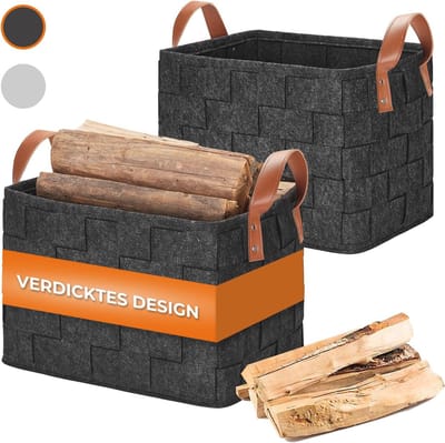 Opvouwbare Gevlochten Haardhoutmand met Lederen Handvat - Duurzaam en Ruim (40 x 30 x 30 cm)