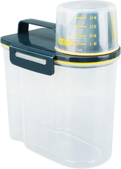 Luchtdichte Opbergcontainer voor Rijst en Droge Voeding, Voedselopslag voor Honden en Katten met Maatbeker, Transparante Plastic Keuken- en Pantry Organizer (1.5kg Groen)