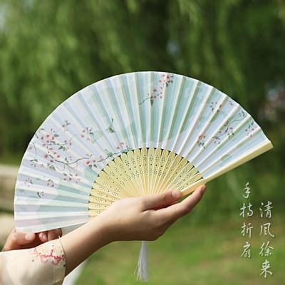 Ventilateur style chinois ancien pour femmes Hanfu cheongsam danse enfants étudiant style ancien pliant gray