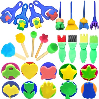 Dailygoods- Sponsschilderpenselenset 29 stuks - Herbruikbare Sponskwasten - Kleurrijke Schuimkwasten - Vroeg Onderwijs Schildersbenodigdheden - Lichtgewicht en Duurzaam - Geschikt voor School en Thuis - Schilderbenodigdheden