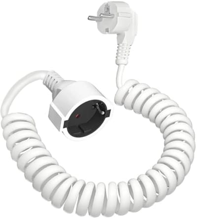 Verlengkabel Spiraalvormig 1,26 m tot 8 m - Veiligheidscontact met Schuko Stekker en Contactdoos