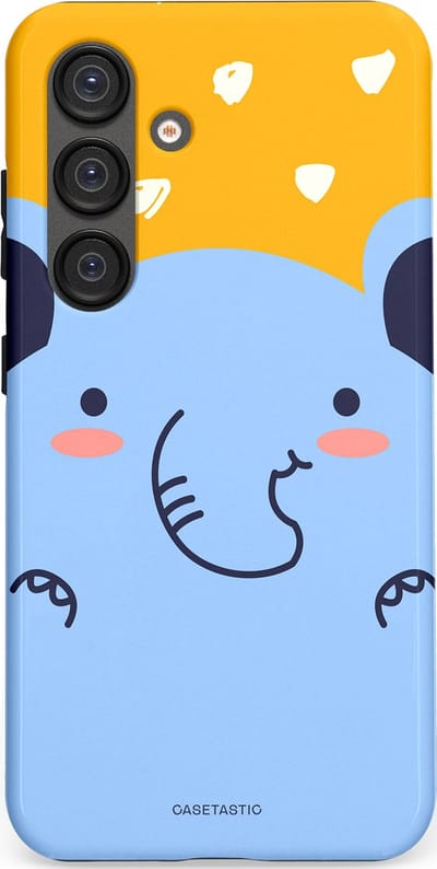 Casetastic hoesje geschikt voor Samsung Galaxy S25 - Dubbellaagse bescherming - Knuffel van olifant - Fashion Case - Lichtblauw Okergeel