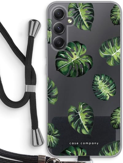 Case Company® - Hoesje met koord geschikt voor Samsung Galaxy A34 hoesje met Koord - Tropische bladeren - Telefoonhoesje met Zwart Koord - Bescherming aan alle Kanten en Over de Schermrand