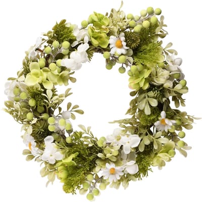 Dekoratief | Krans m/bloemen, wit/groen, pvc, 32x32cm | A260815