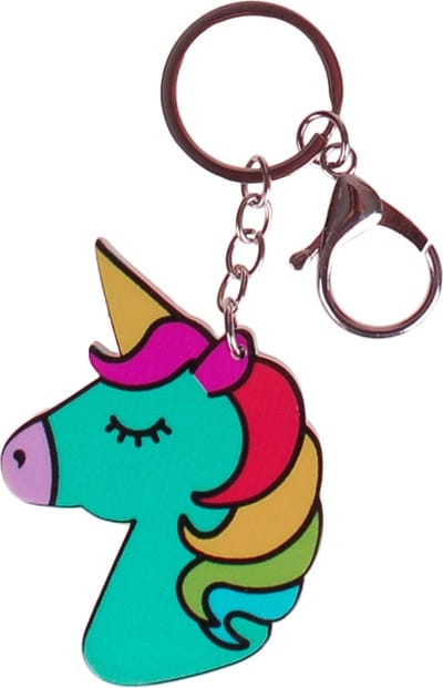 Sleutelhanger/Tashanger - Eenhoorn Rainbow Turquoise - Clip Zilverkleurig - Kunsstof - 7x5cm