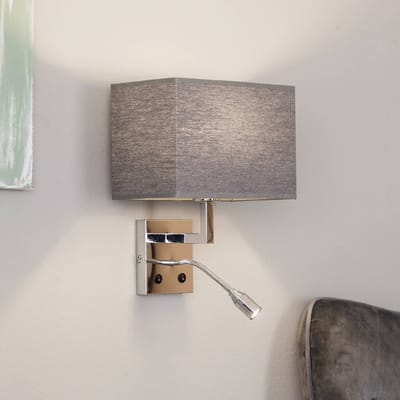 Nowodvorski Lighting Wandlamp Hotel met flexibele arm en textiel kap, grijs