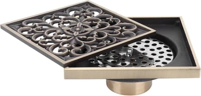 Set van 10x10 cm Antieke Koperen Afvoerzeef voor Badkamer, Toilet en Keuken met Geurfilter