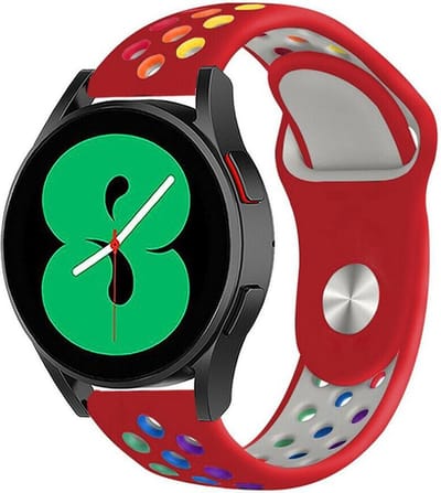Strap-it Sport bandje - geschikt voor Samsung Galaxy Watch 7 (40 & 44mm) / Galaxy Watch 6 (Classic) / Galaxy Watch 5 / Watch 5 Pro / Watch 4 (Classic) / Watch FE - sport siliconen bandje voor Galaxy Watch 4-5-6 alle varianten - rood/kleurrijk