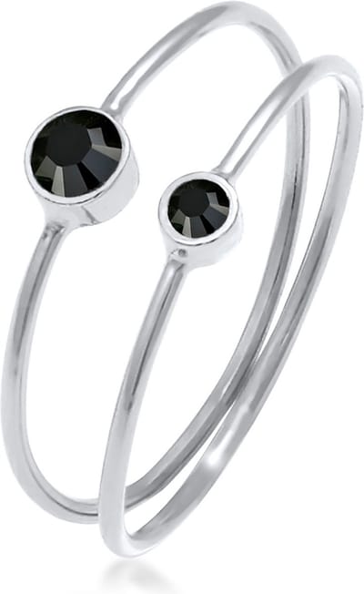 Elli - Ring - Dames Set Filigraan met Kristallen Zwart in 925 Sterling Zilver - Dames