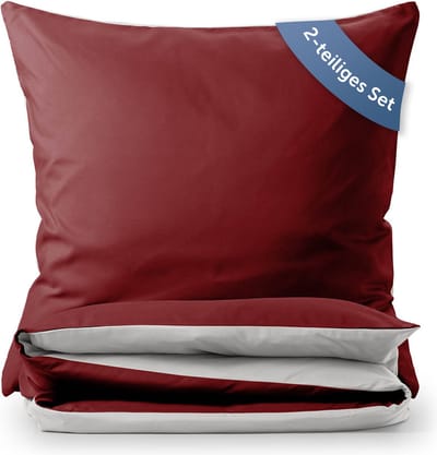 Blumtal Dekbedovertrek Set Tweekleurig - Luxe Beddengoed - 2 x Dekbedovertrek 135 x 200 cm - 2 x Kussensloop 80 x 80 cm - Rood en Lichtgrijs