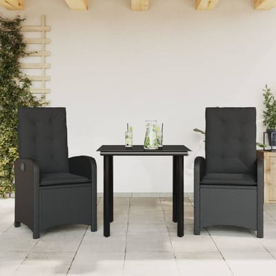 vidaXL - 3-delige - Tuinset - met - kussens - poly - rattan - zwart