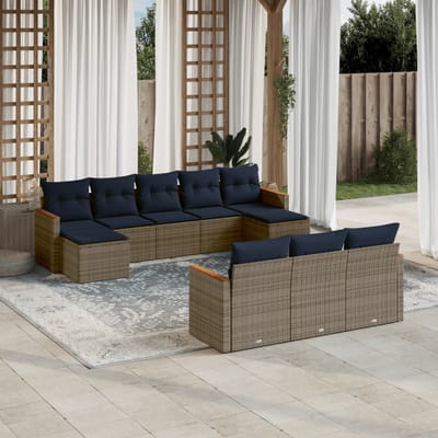 vidaXL - 10-delige - tuinbankset - met - kussens, - grijs - polyrotan
