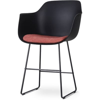 Nolon Nino-Liz Barkruk Zwart met Terracotta Rood Zitkussen - Armleuning - Kunststof - Zwart Onderstel - 75 cm - Barstoel met Rugleuning