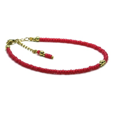 Heaven Eleven - dames - Enkelbandjes - Goud RVS - framboos - 3mm - verstelbaar 23cm + 4cm