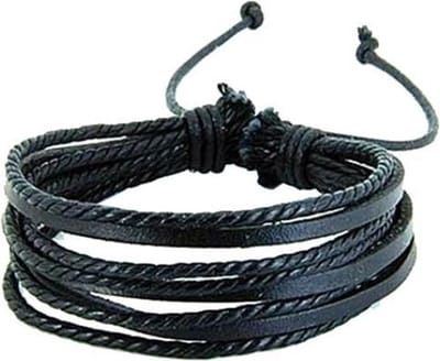 Fako Bijoux® - Leren Armband - Leder - Multilayer - Zwart