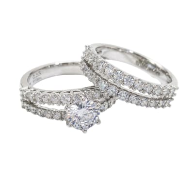 Wit zilverkleurige ring set dames maat 6 met steen ronde transparante steen 6 klauwzetting ring set 2 delig pavé ring met transparante stenen