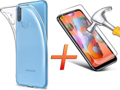 Hoesje geschikt voor Samsung Galaxy A11 Hoesje Transparant Siliconen Case met 1X Screenprotector - Tempered Glass - Epicmobile