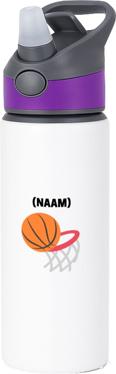 Hacebo® - Basketbal met eigen naam waterfles met rietje paars - Basketbal - Basketballer - Sport - water fles - 650ML