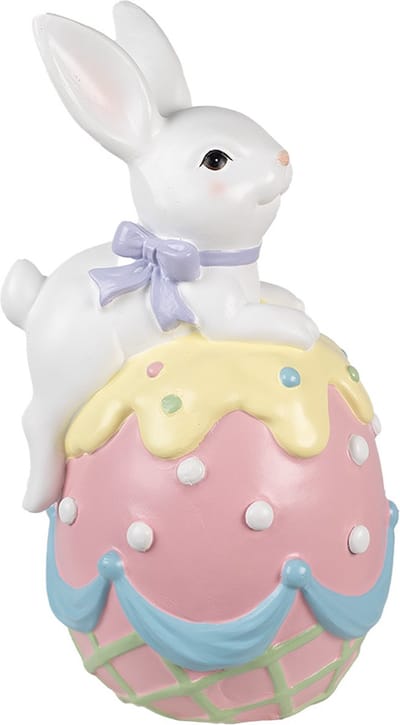 Clayre & Eef Decoratie Beeld Konijn 32x28x55 cm Wit Roze Keramisch materiaal