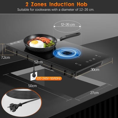 Inductie Kookplaat - Elektrisch Fornuis - Snel Koken - Touch Bediening - 30 cm Breed - Zwart