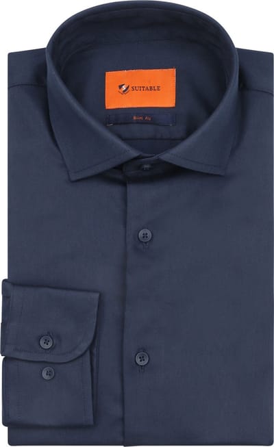 Suitable Satin Overhemd Marine - Maat 39 - Heren - Overhemden Formeel