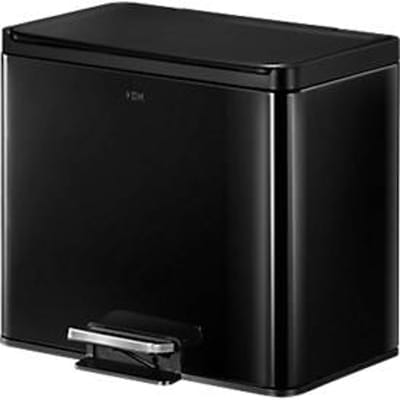 EKO Essential Recycler pedaalemmer, 2 x 15 liter, roestvrij staal, vingerafdrukbestendig, stay-open functie, B 462 x D 338 x H 411 mm, zwart