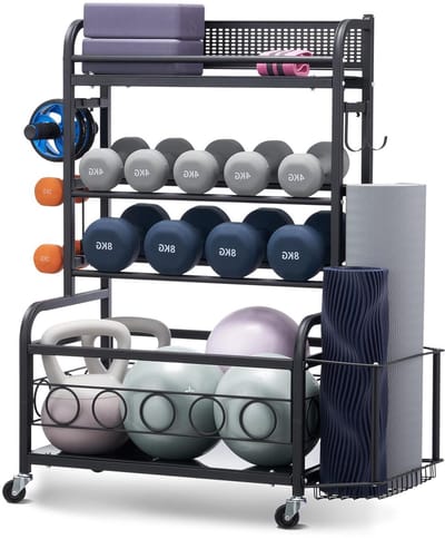 Opbergrek Trainingsmateriaal - Fitness Organizer - Sportspullen Opbergen - Met Wielen - 87x40x101 cm - Zwart
