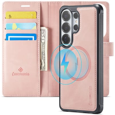CaseMania Bookcase hoesje geschikt voor Samsung Galaxy S26 Ultra - Effen Roze - Kunstleer - 2-in-1 Magnetisch Uitneembaar Design - Compatible Qi2 & MagSafe