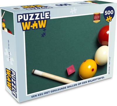Puzzel Een keu met gekleurde ballen op een biljarttafel - Legpuzzel - Puzzel 500 stukjes