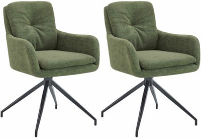 CLP Pickett - Set van 2 Eetkamerstoelen - met armleuning - klassiek - draaibaar - met rugleuning - Stof/groen