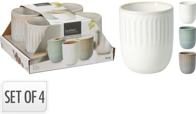 Excellent Houseware beker set aardewerk 300ml - 4 stuks - meerkleurig.
