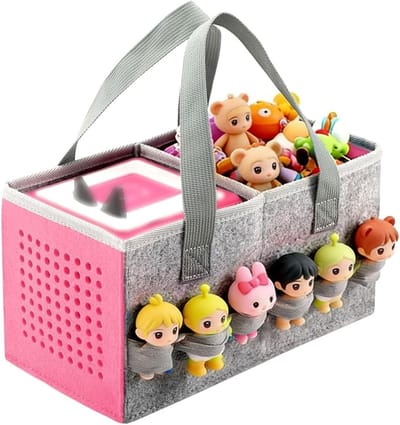 Opbergzak voor Kinderen, Luister Speelbox, Draagtas voor Muzikale Speelgoed en Accessoires, Reisbescherming voor Audio Spelers en Figuren (Roze)