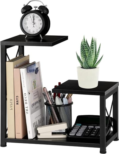 Bureaurek Hout - Bureau Organizer - Bureau Opruimen - 3 Niveaus - 13 x 7.1 x 13.2 inches - Zwart
