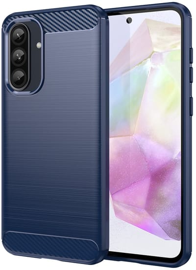 MobyDefend Hoesje - Geschikt voor Samsung Galaxy A37 - TPU Backcover - Geborstelde Metaal & Carbon-Look - Blauw