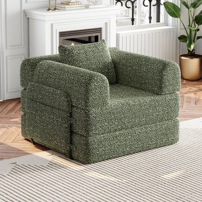 HAUSS SPOLE Slaapbank - Tweedelige Fauteuil Met Opbergvak In Armleuning - Om Te Zetten Tot Bed - Modulair Voor Woonkamer - Chenille Zwart