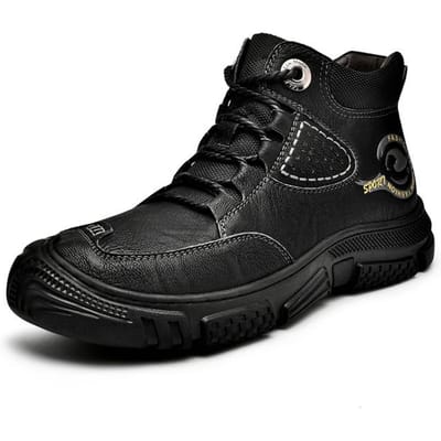 Nieuwe Heren Herfst Winter Rundleer Wandelschoenen Outdoor Sportschoenen Voor Heren Werk Enkellaarsjes Heren Kwaliteit Oxfords Sneakers 44 zwart