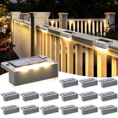 Trapverlichting op zonne-energie 16 stuks, waterdichte LED buitenverlichting voor trappen, hek, terras & tuin - warm wit