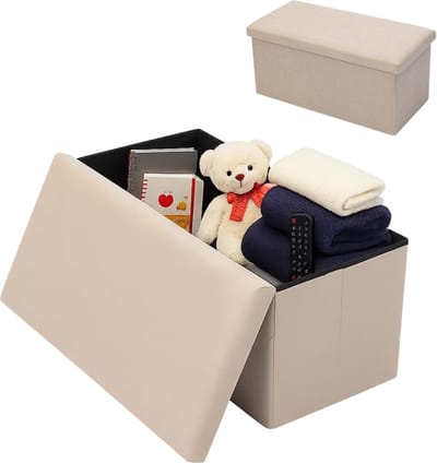 Lomera Opvouwbare Poef - Poef met Opbergruimte - Beige Poef - Hocker met Opbergruimte - Ruimtebesparend - Opvouwbaar Design - MDF en Katoen - Opbergoplossing - Multifunctionele Poef - Stevige Constructie - Moderne Stijl